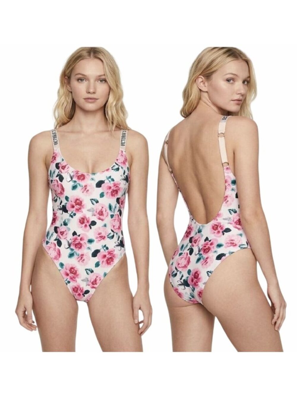 Victoria's Secret Roses Print Rhinestone Vardia One Piece Swimsuit Suit M Bikini